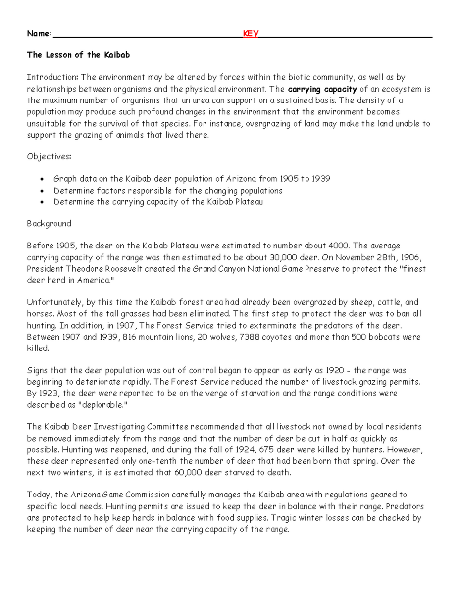 The Lesson Of The Kaibab Ecosystem Key 1617 Insights And Analysis Studocu