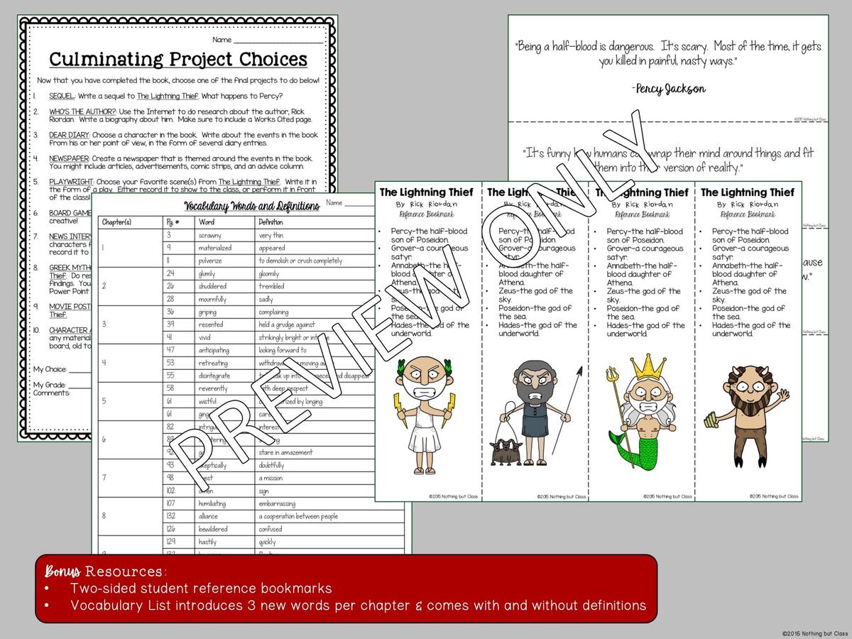 The Lightning Thief Novel Study Unit Comprehension And Vocabulary With Activities And Tests Made By Teachers The Lightning Thief Novel Study Unit Comprehension And Vocabulary With Activities And Tests Made By Teachers