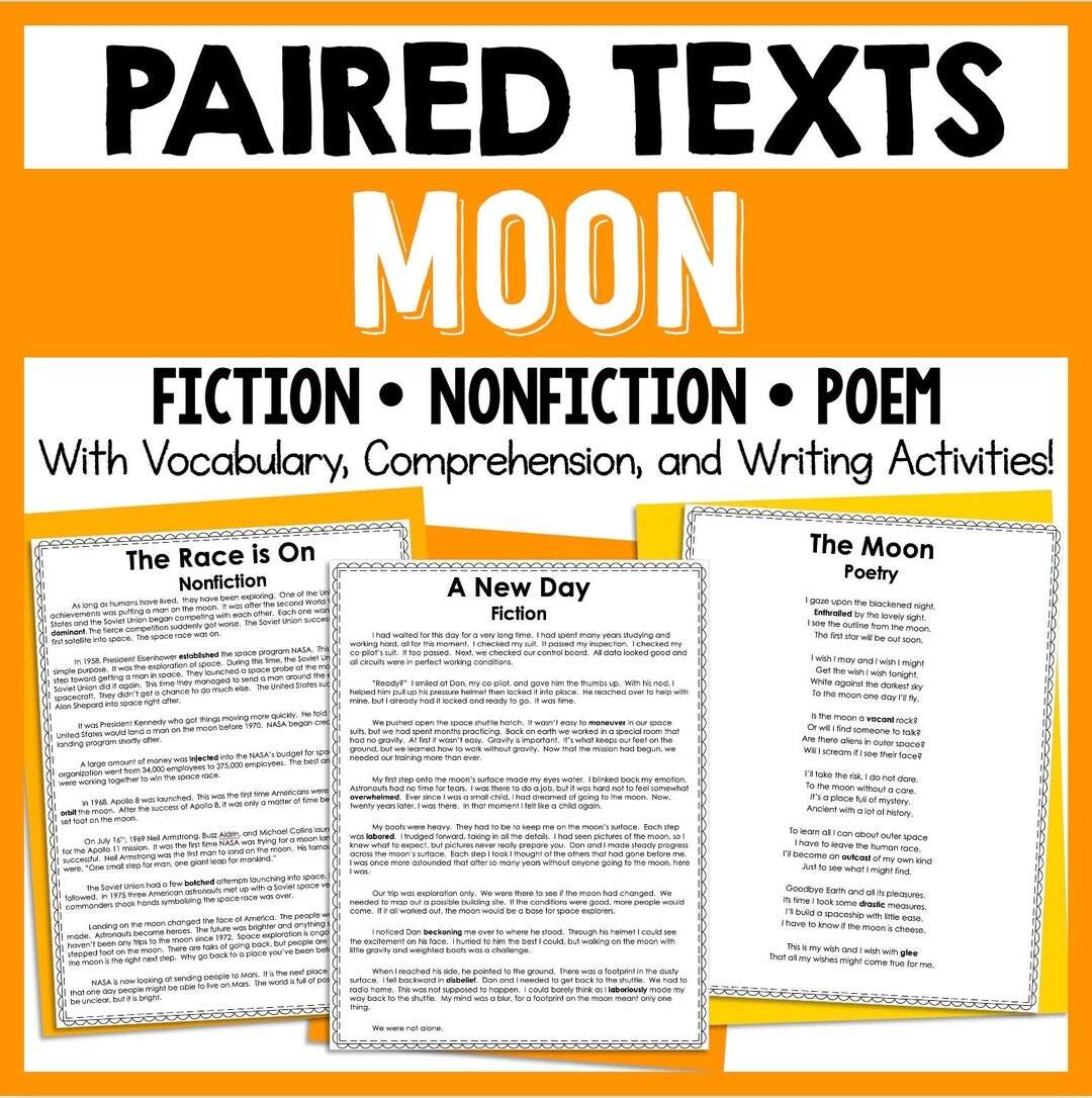 The Moon Reading Comprehension Paired Texts Passages Homeschool Worksheets Printables Etsy The Moon Reading Comprehension Paired Texts Passages Homeschool Worksheets Printables Etsy