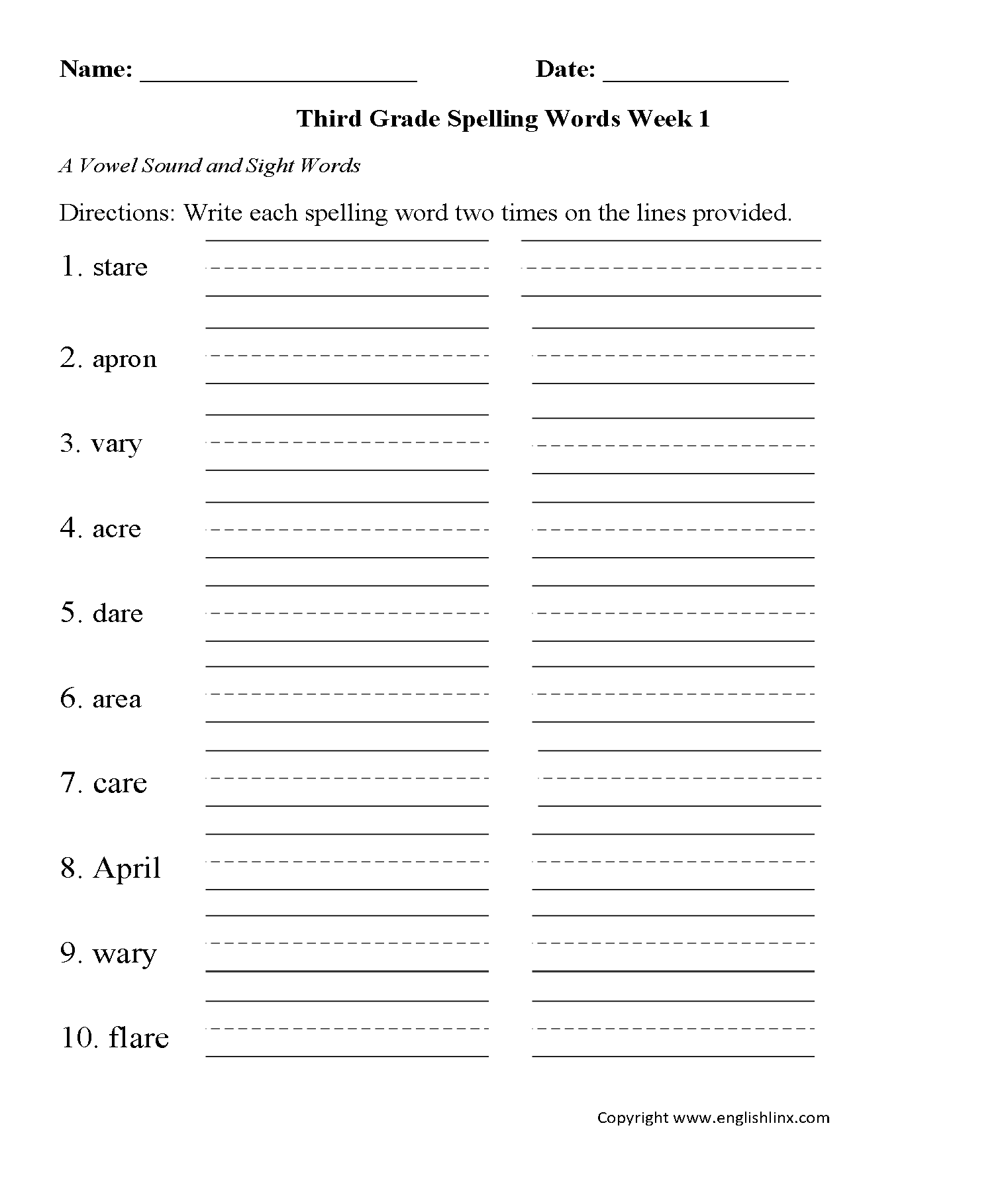 Third Grade Spelling Worksheets Printable Word Lists Practice Activities Reading Comprehension Language Arts Printable Workbook For Grade 3 By Teach Simple