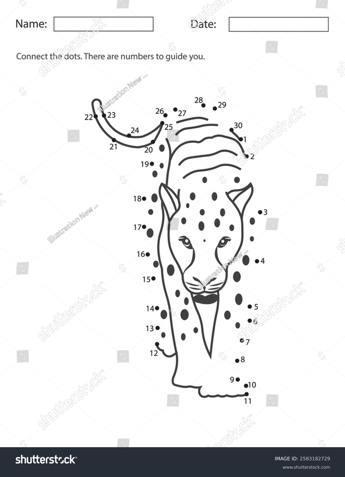 Tiger Dot to dot Activity Sheet Connect Dots Stock Illustration 2583182729 Shutterstock