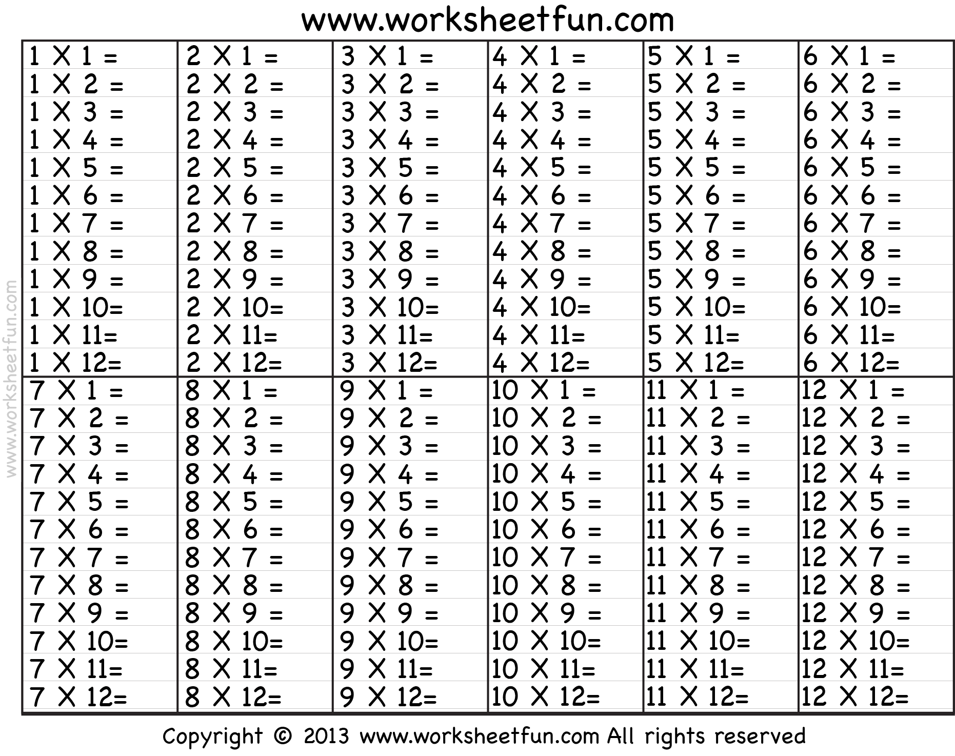 10 Printable Math Drills Multiplication Timetable 0 To 12 Practice Speed Counting PDF Made By Teachers
