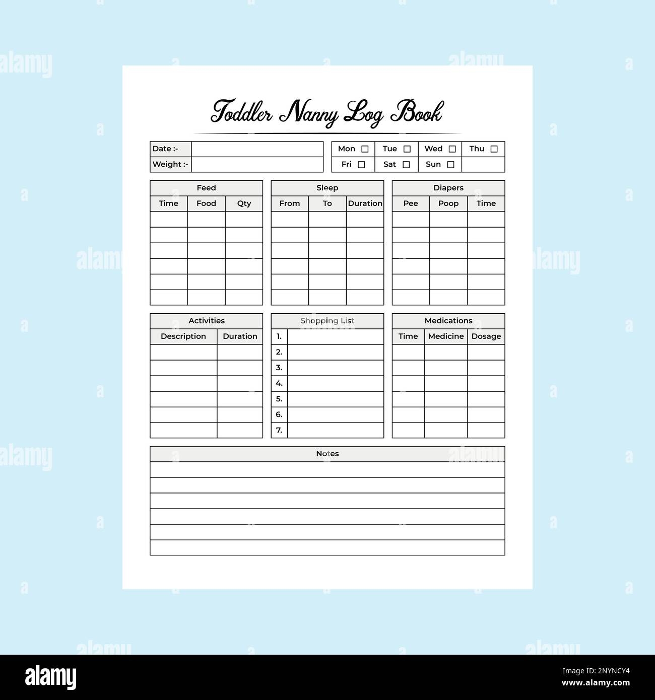 Printable Nanny Log BUNDLE Daily Toddler Care Sheet Babysitter Caregiver Boy Or Girl Child Care Tracking Page PDF Instant Download Etsy