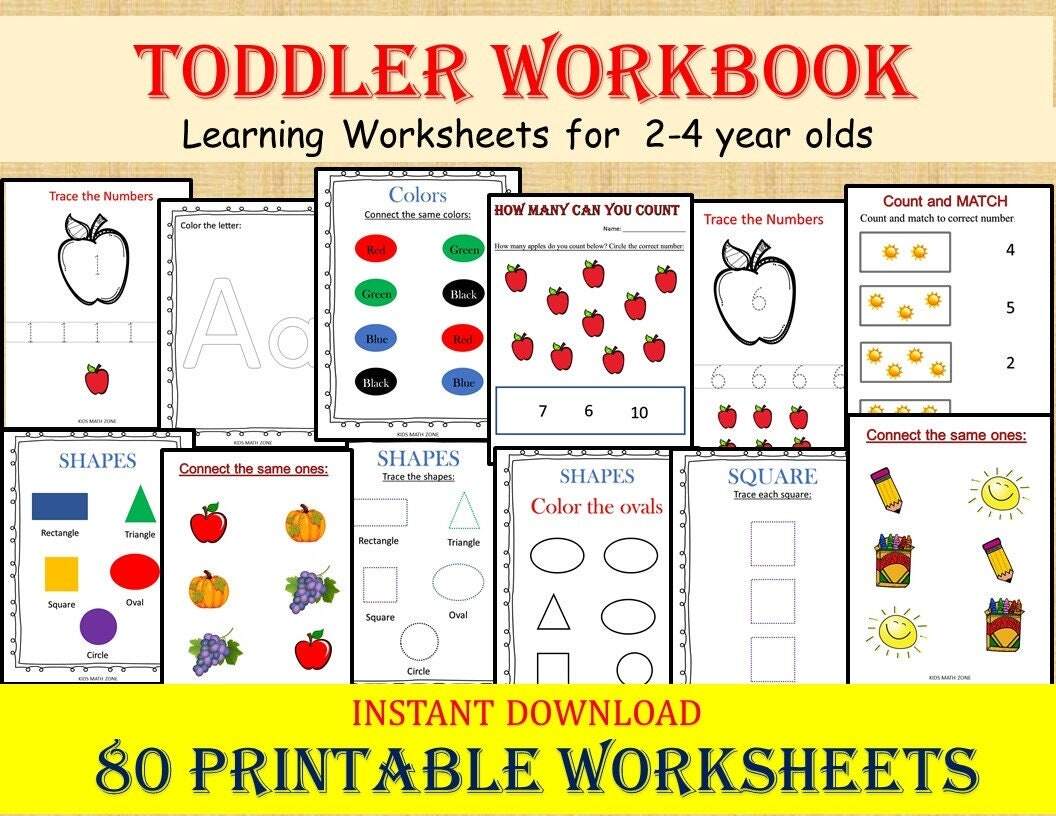 Toddler Workbook Ages 2 4 Fun Learning Activity Worksheets For Early Development Preschoolers Alphabet Tracing Numbers Shapes Etsy