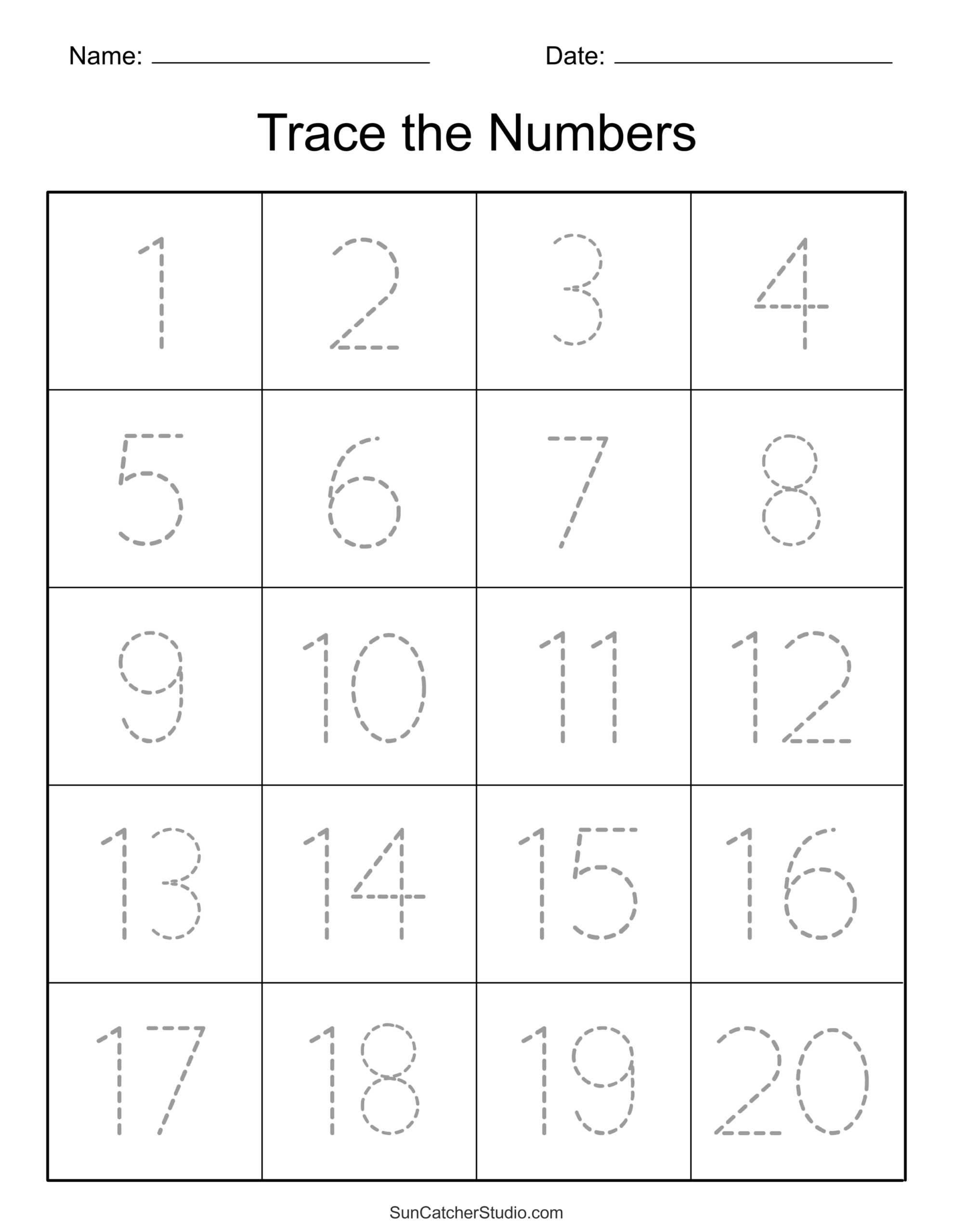 Tracing Number 1 To 20 Printable Star Worksheets