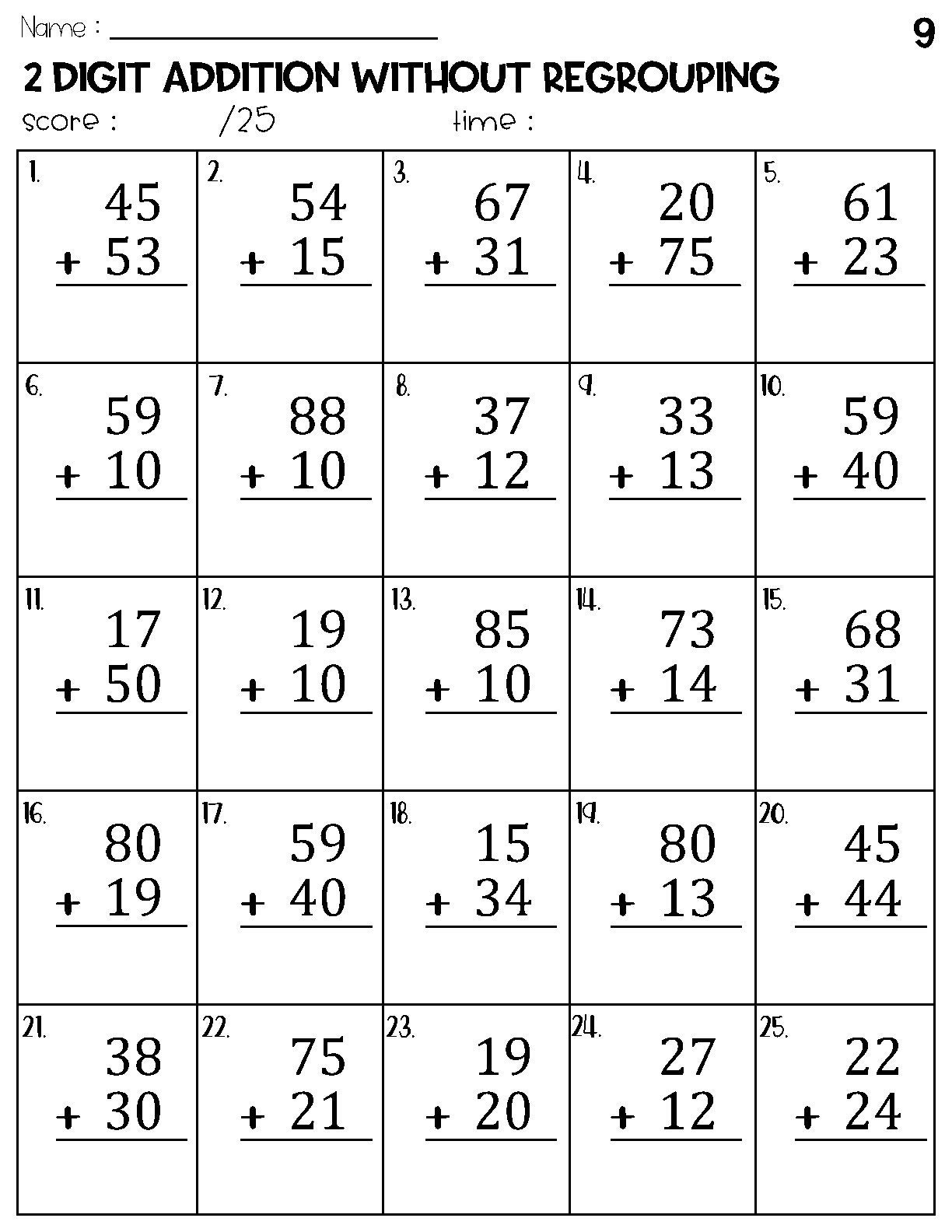 2 Digit Addition Worksheets