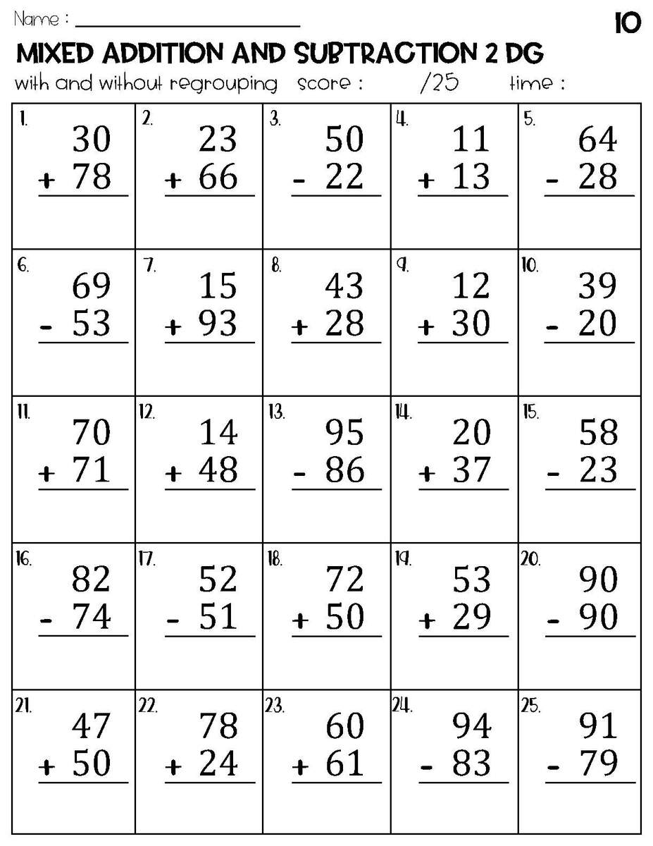 Two Digit Mixed Addition And Subtraction With And Without Regrouping Worksheets Etsy