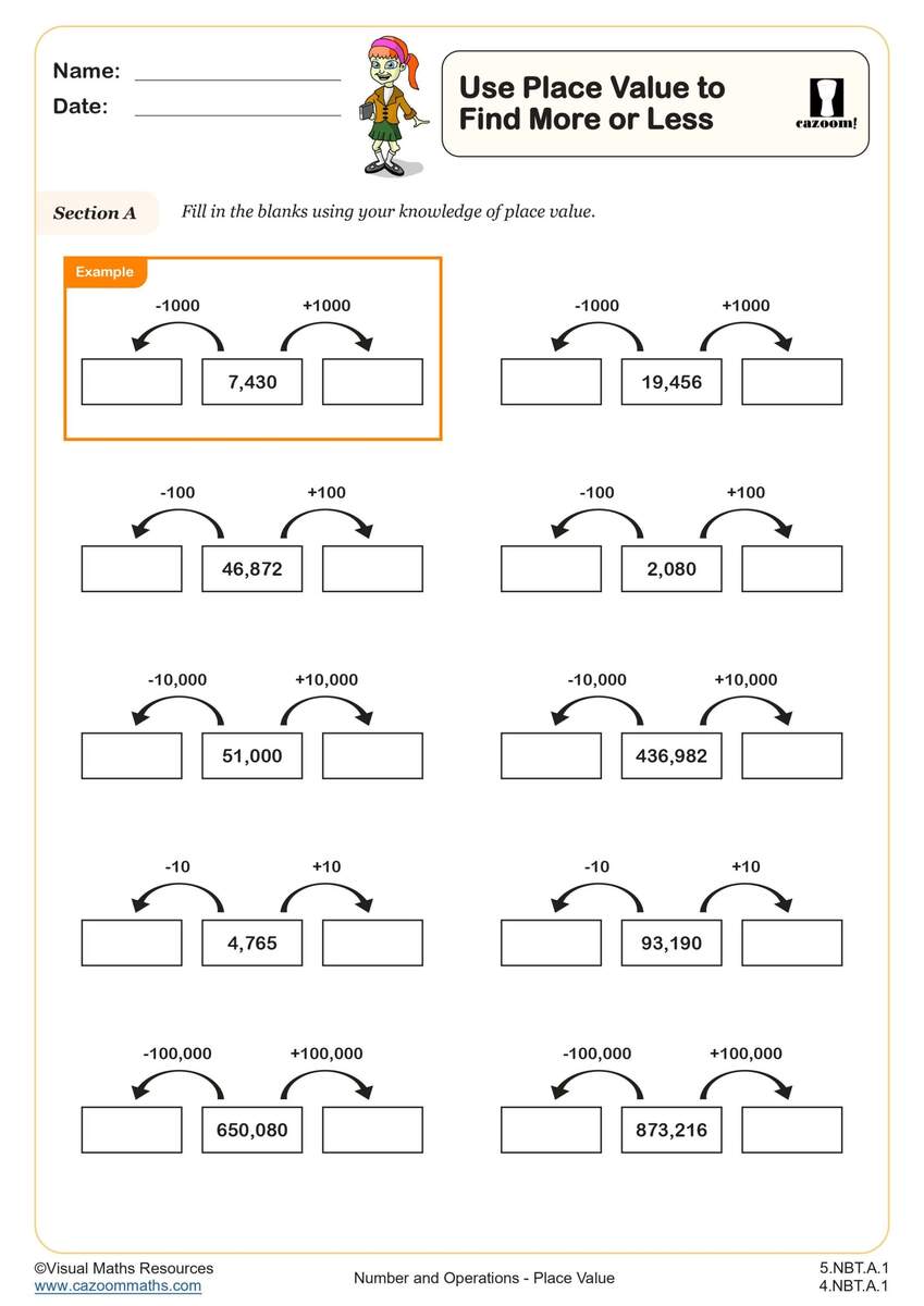 Use Place Value To Find More Or Less Worksheet Printable PDF 4th And 5th Grade Number Operations Worksheet Cazoom Math Use Place Value To Find More Or Less Worksheet Printable PDF 4th And 5th Grade Number Operations Worksheet Cazoom Math