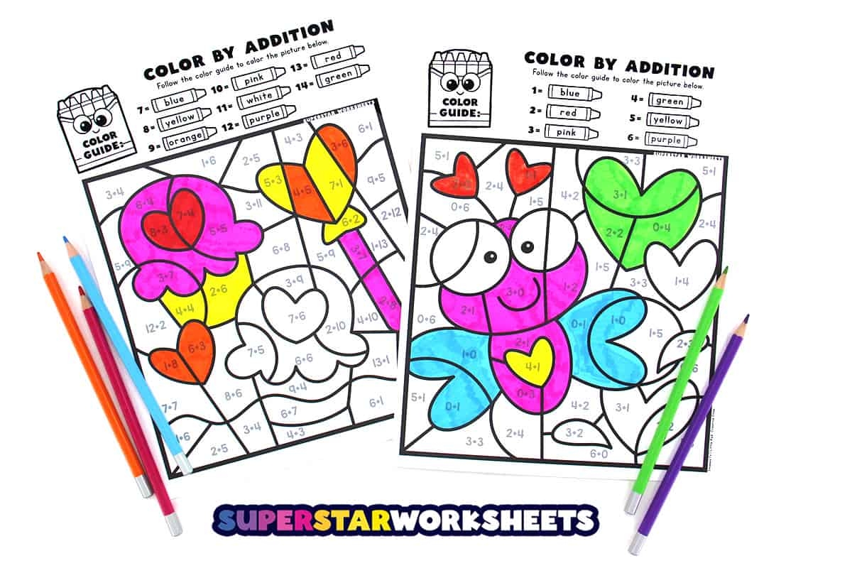 Valentines Day Color By Number Superstar Worksheets