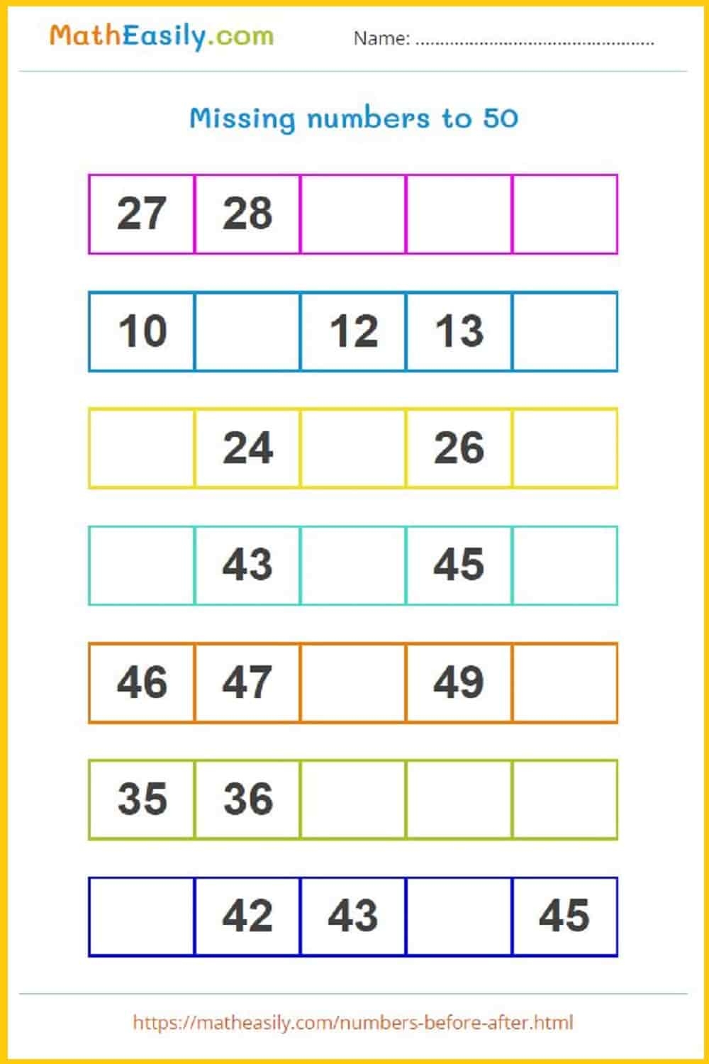 WHAT COMES AFTER Numbers 1 To 50 Worksheets Games WHAT COMES AFTER Numbers 1 To 50 Worksheets Games