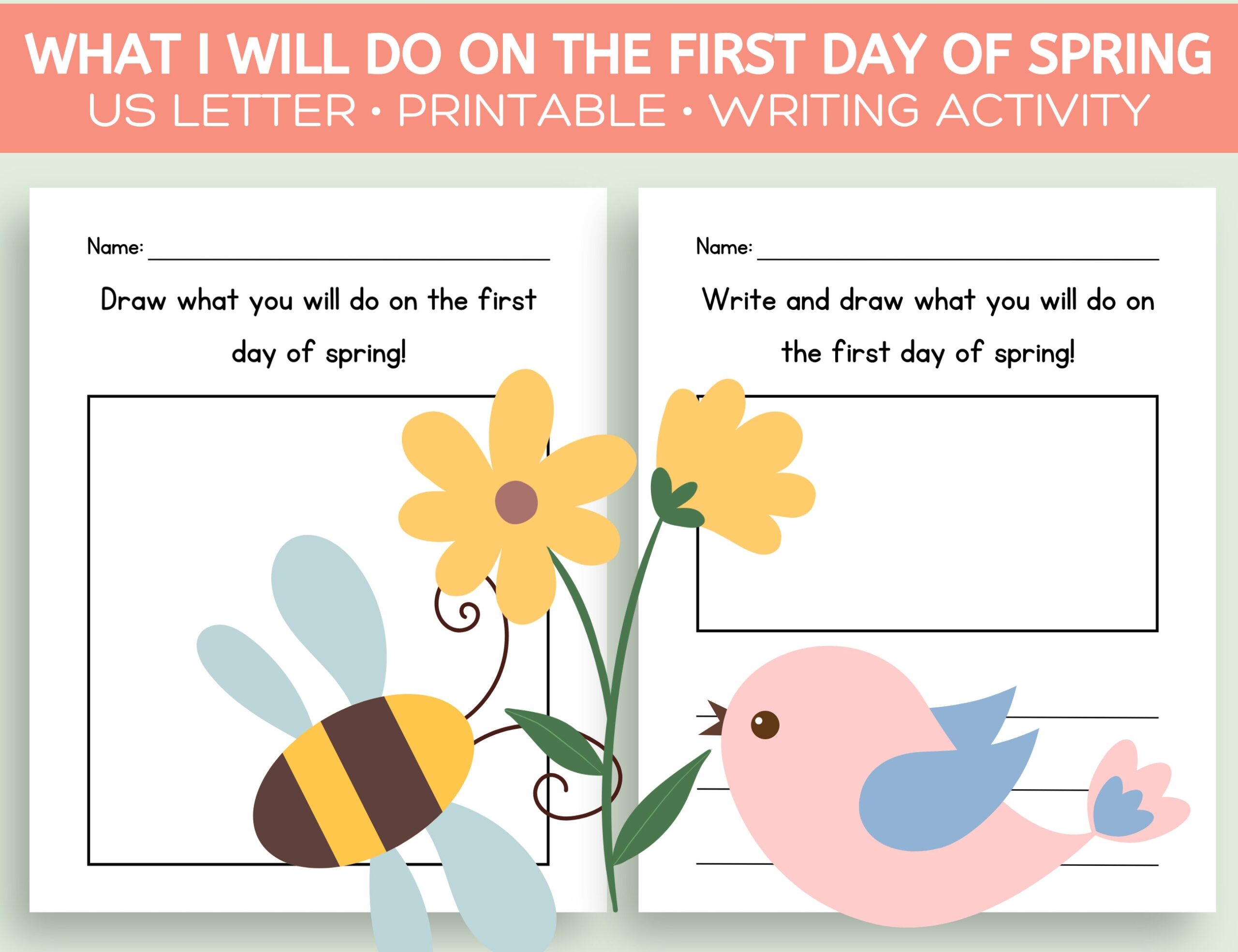 What I Will Do On The First Day Of Spring Printable Worksheet First Day Of Spring Kids Worksheet For Preschool Spring Writing Activity Etsy