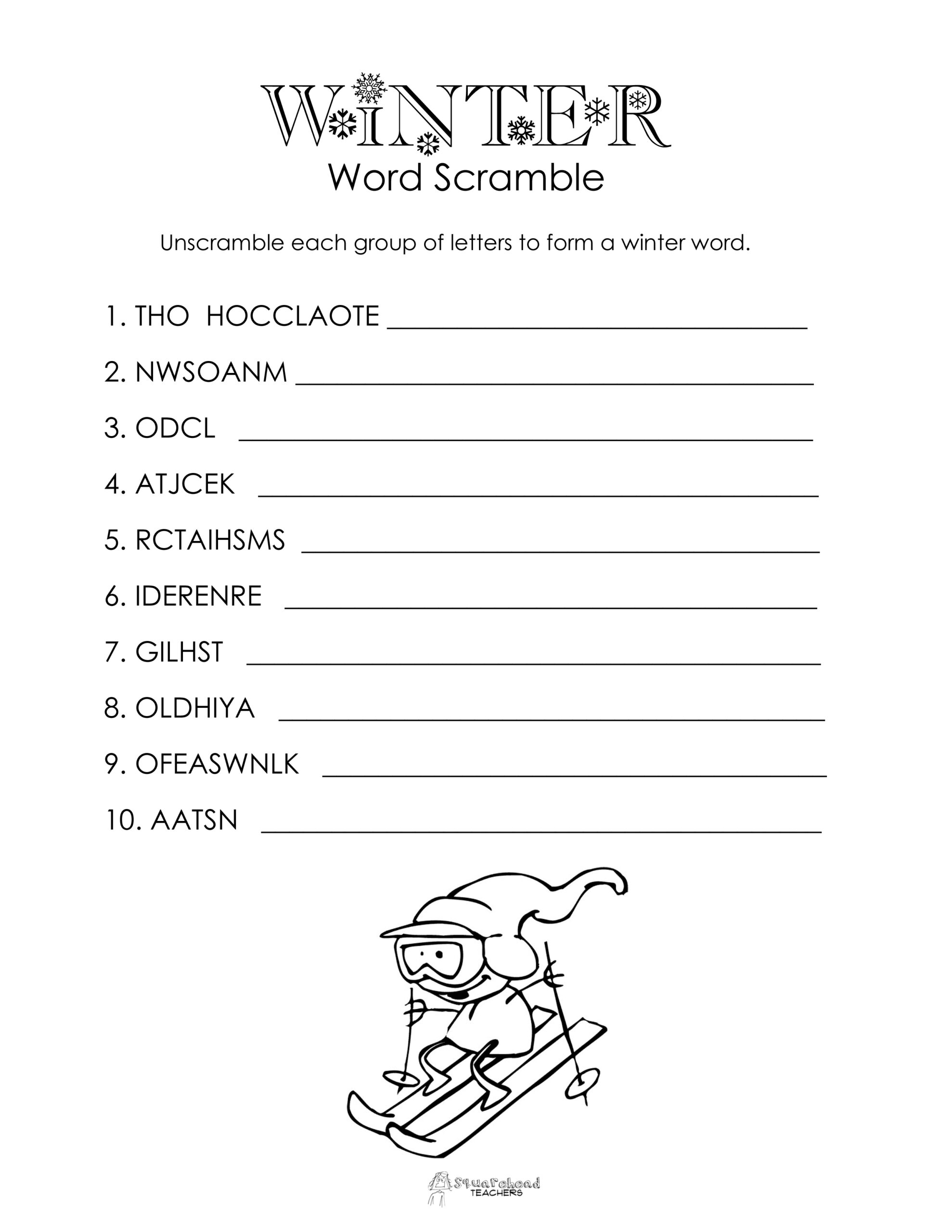 Winter Word Scramble Free Worksheet Squarehead Teachers Winter Word Scramble Free Worksheet Squarehead Teachers