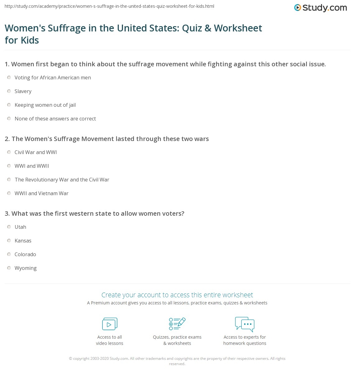 Women S Suffrage In The United States Quiz Worksheet For Kids Study Women S Suffrage In The United States Quiz Worksheet For Kids Study