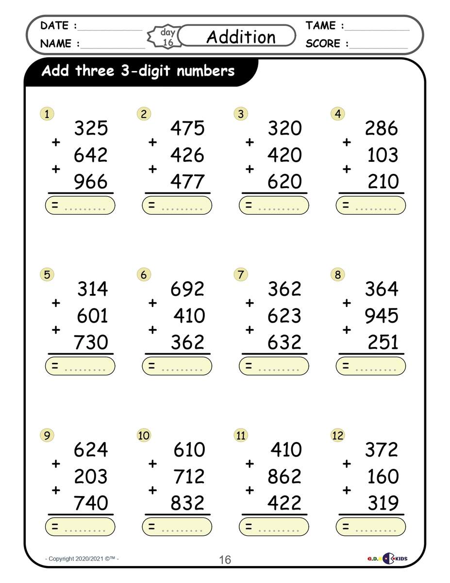 Worksheets On Adding Three Addends Adding 3 Digit Numbers With And Without Regro Made By Teachers Worksheets On Adding Three Addends Adding 3 Digit Numbers With And Without Regro Made By Teachers